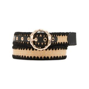 9215 Metal Bamboo Buckle Pant Belt, Black/gold